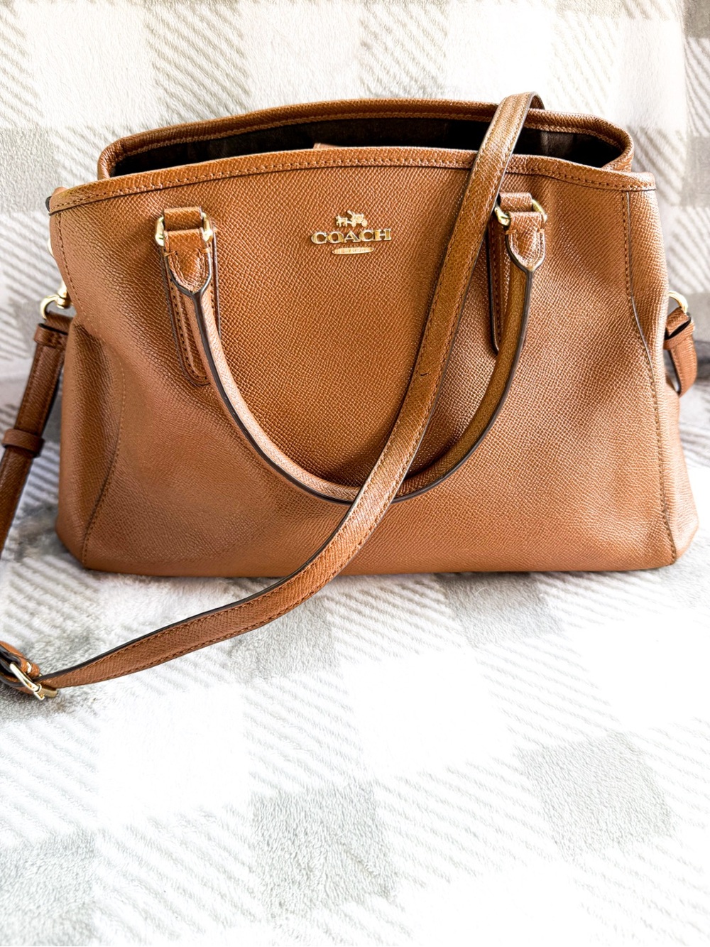 COACH Small Margot Brown Crossgrain Leather Carryall Satchel D1792 F57257